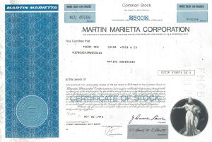 Martin Marietta Corp. - 1970's dated Aviation Stock Certificate - Merger of Glenn L. Martin Company and American-Marietta Corporation