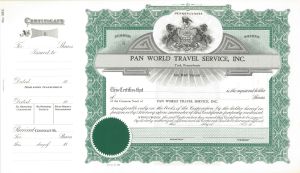 Pan World Travel Service, Inc - circa 1940's Aviation Stock Certificate - York, Pennsylvania