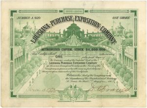 Louisiana Purchase Exposition Co. - 1903 dated Stock Certificate - Gorgeous Green Type