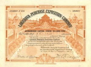 Louisiana Purchase Exposition Co. - 1902 dated Stock Certificate - Gorgeous Orange Type