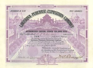 Louisiana Purchase Exposition Co. - 1902 dated Stock Certificate - Gorgeous Purple Type