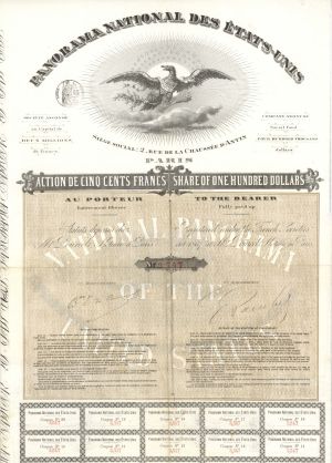 Panorama National Des Etats-Unis - 1867 dated Stock Certificate