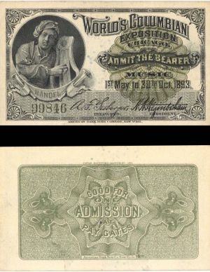 Ticket with Man with Instrument for the 1893 World's Columbian Exposition Chicago - World's Fair