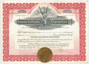 Panama-California Exposition - 1914 dated Stock Certificate