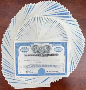 100 Pieces of Great Atlantic and Pacific Tea Co. - A&P - 1960's-70's dated Stock Certificates - One Hundred Stocks