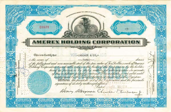 Amerex Holding Corp - Stock Certificate