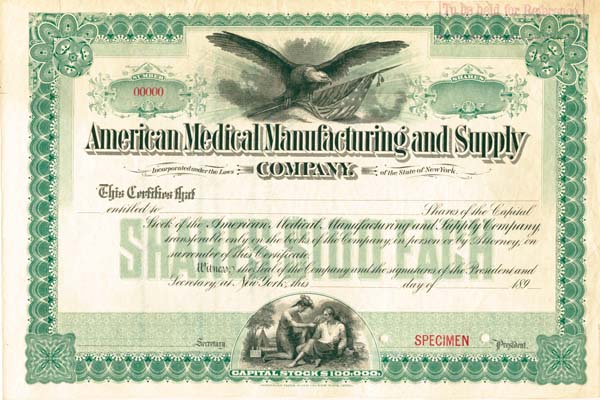 American Medical Manufacturing and Supply Co. - Stock Certificate