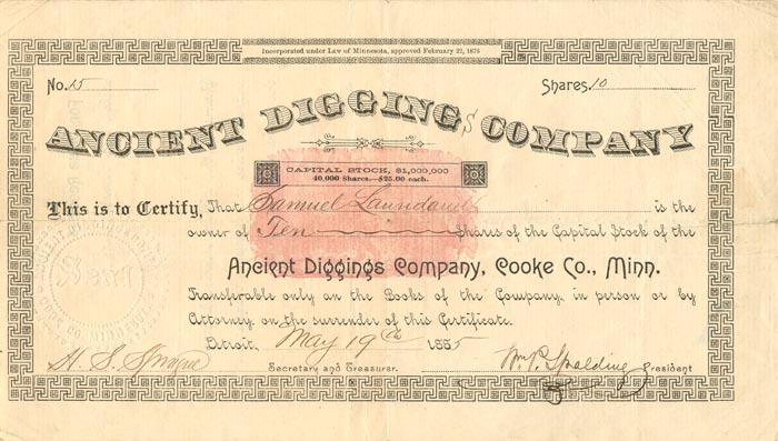 Ancient Diggings Co., Cooke Co., Minn.