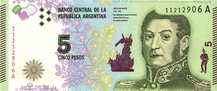 Argentina - 5 Pesos - P-359 - 2015 dated Foreign Paper Money