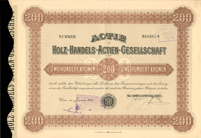 Holz-Handels-Actien-Gesellschaft - Stock Certificate