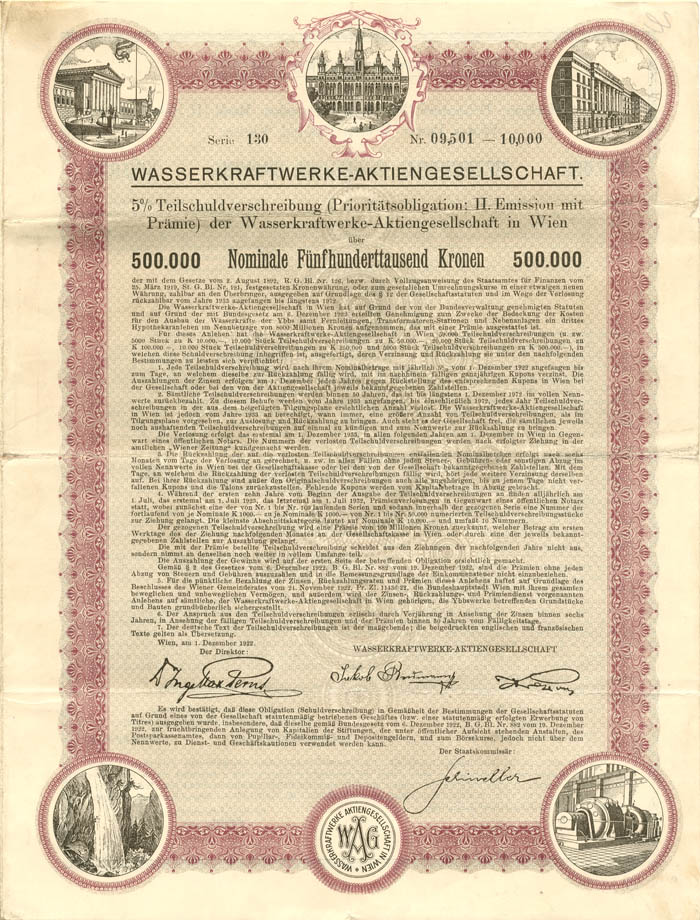 Austrian Bond - 50,000 or 500,000 Kronen