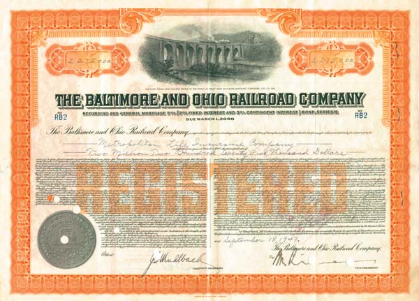 Baltimore and Ohio Railroad - $2,275,000 Denominated Bond
