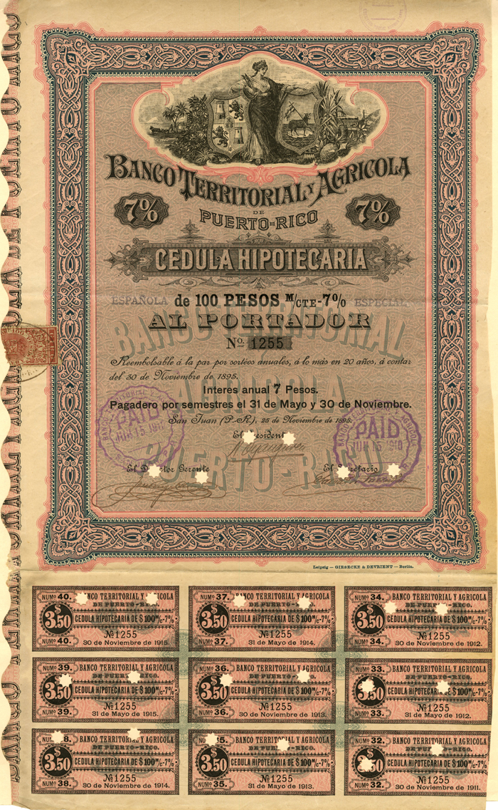 Banco Territorial Y Agricola De Puerto-Rico - Bond