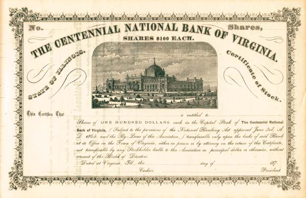 Centennial National Bank of Virginia - Stock Certificate