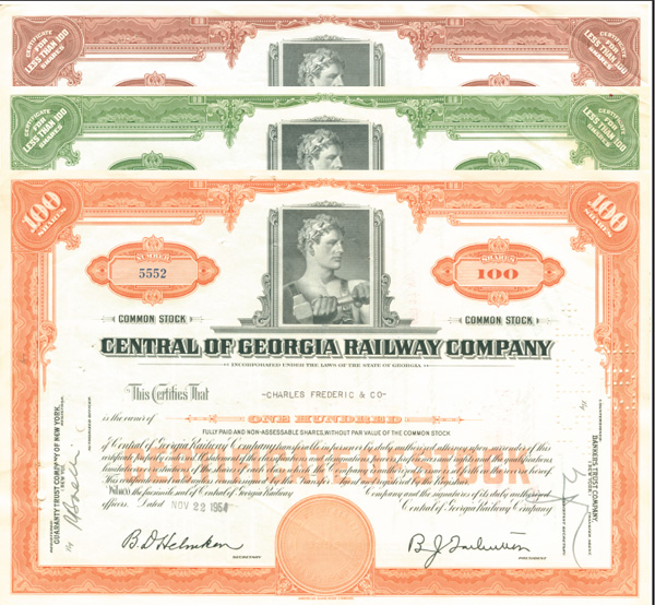 Central of Georgia Railway - Set of 3 - Stock Certificate