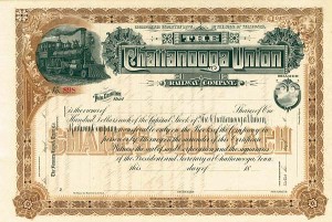 Chattanooga Union Railway - circa 1880's Unissued Railroad Stock Certificate