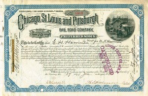 E. H. Harriman - Chicago, St. Louis and Pittsburgh Railroad - Stock Certificate