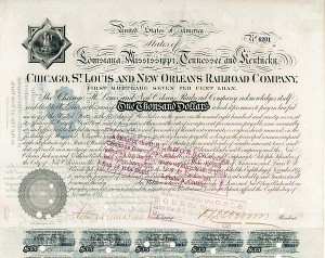 Stuyvesant Fish - Chicago, St. Louis and New Orleans Railroad - Autograph Railway Bond