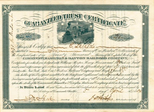 Cincinnati, Hamilton and Dayton Railroad - Stock Certificate