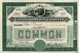 Cities Service Co. - Known as Citgo - 1932 dated Utility Stock Certificate