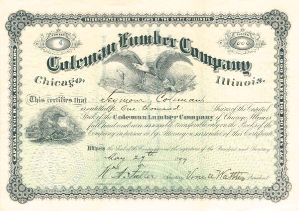 Coleman Lumber Co. - Stock Certificate