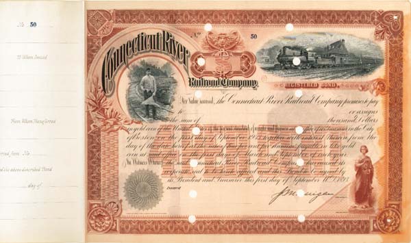 Connecticut River Railroad Co. - 1893 dated Railway Registered Unissued Bond