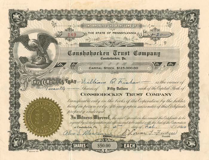 Conshohocken Trust Co. - Stock Certificate