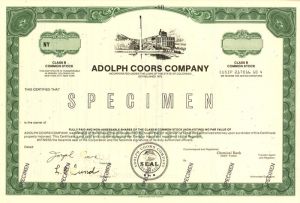 Adolph Coors Co. - Specimen Stock Certificate