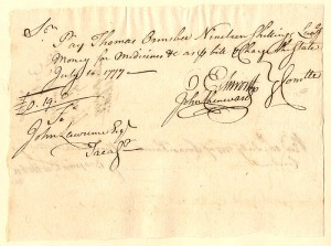 1777 dated Oliver Ellsworth signed Revolutionary War Pay Order - Connecticut Autograph Document