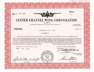 Custer Channel Wing Corporation - Stock Certificate