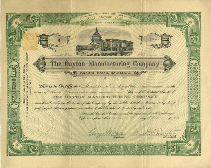 Dayton Maufacturing Co. - Stock Certificate