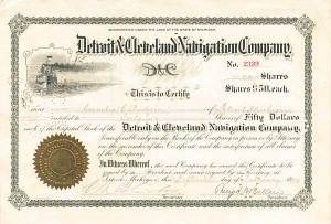 Detroit and Cleveland Navigation Co. - Shipping Stock Certificate