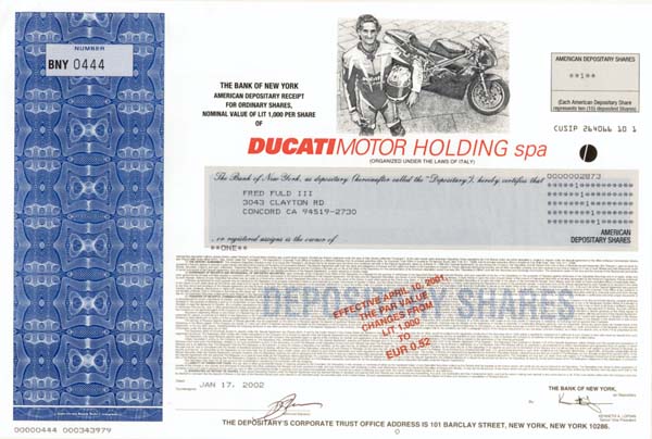 Ducati Motor Holding Spa - Stock Certificate