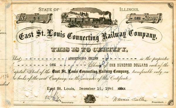 East St. Louis Connecting Railway Co. - Stock Certificate