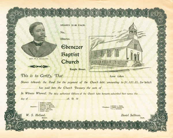 Ebenezer Baptist Church - Stock Certificate