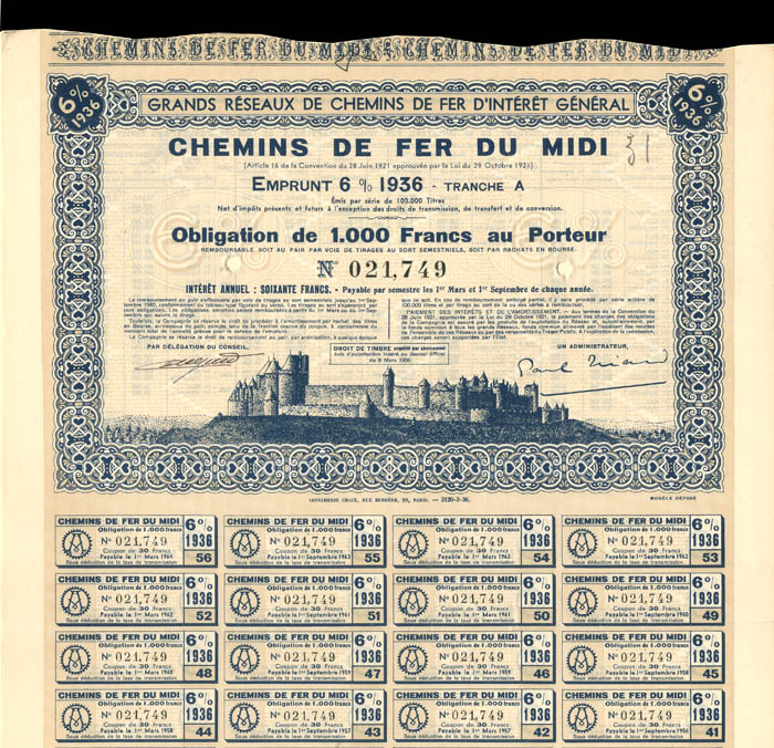 Chemins De Fer Du Midi - 1,000 Francs