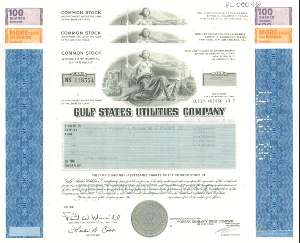 Gulf States Utilities Co. - Stock Certificate