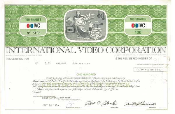 International Video Corporation - Stock Certificate