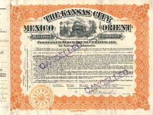 Kansas City, Mexico and Orient Railway Co. signed by Lady Mary Inverclyde - Stock Certificate