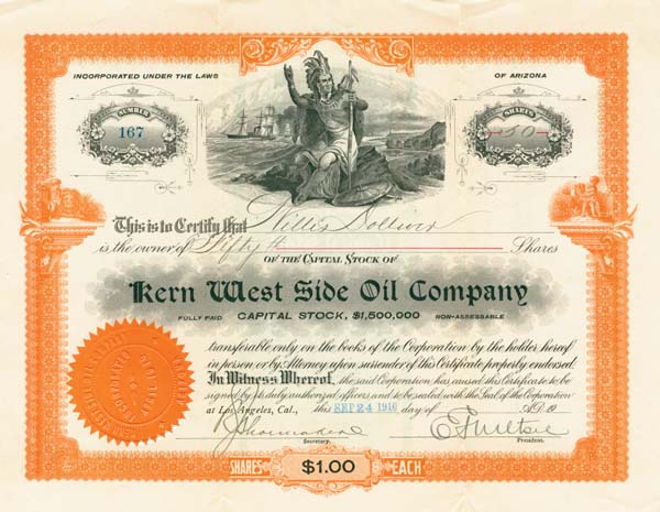 Kern West Side Oil Co. - Stock Certificate