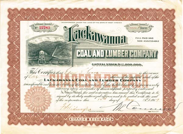 Lackawanna Coal and Lumber Co. - Stock Certificate