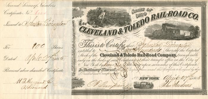 Cleveland and Toledo Rail-Road Co. signed by Johnston Livingston