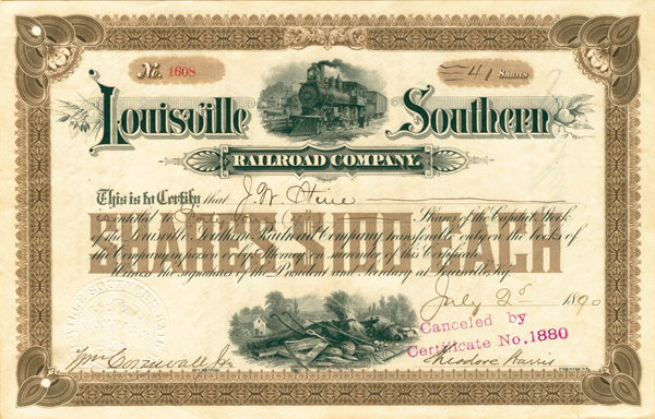 Louisville Southern Railroad Co. - Stock Certificate