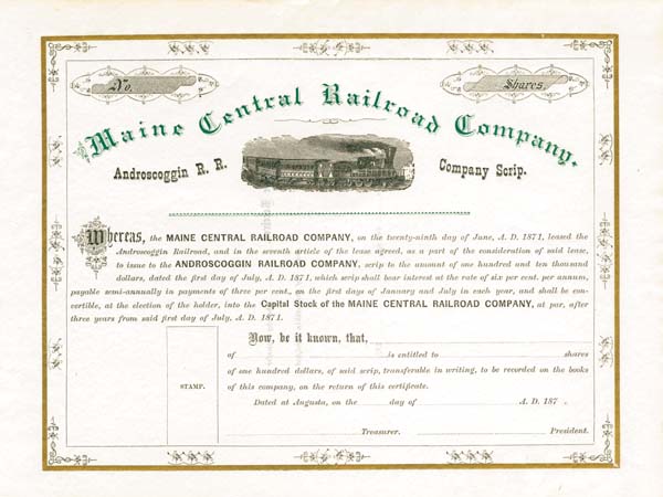 Maine Central Railroad - Stock Certificate