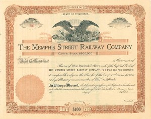 Memphis Street Railway Co. - circa 1900 Tennessee Unissued Railroad Stock Certificate