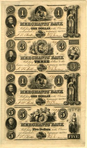 Merchant's Bank - 1852 dated Uncut Obsolete Sheet - Broken Bank Notes