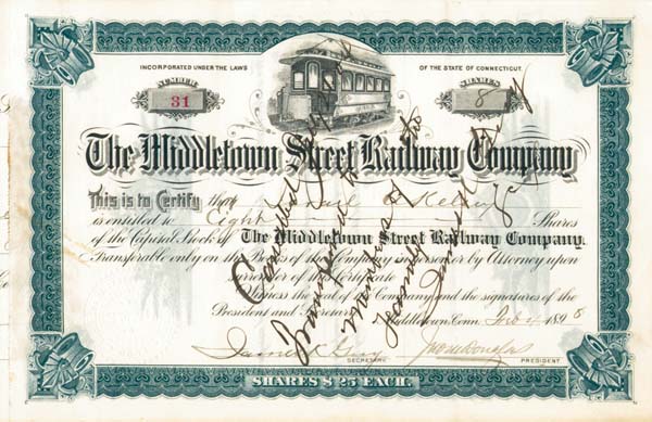 Middletown Street Railway - Stock Certificate