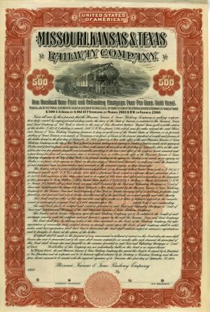 Missouri, Kansas and Texas Railway Co. - The Katy - Specimen Railroad Bond