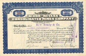 Nixon-Nevada Consolidated Mines Co. - Stock Certificate