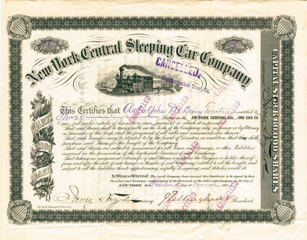 New York Central Sleeping Car Co. - Stock Certificate